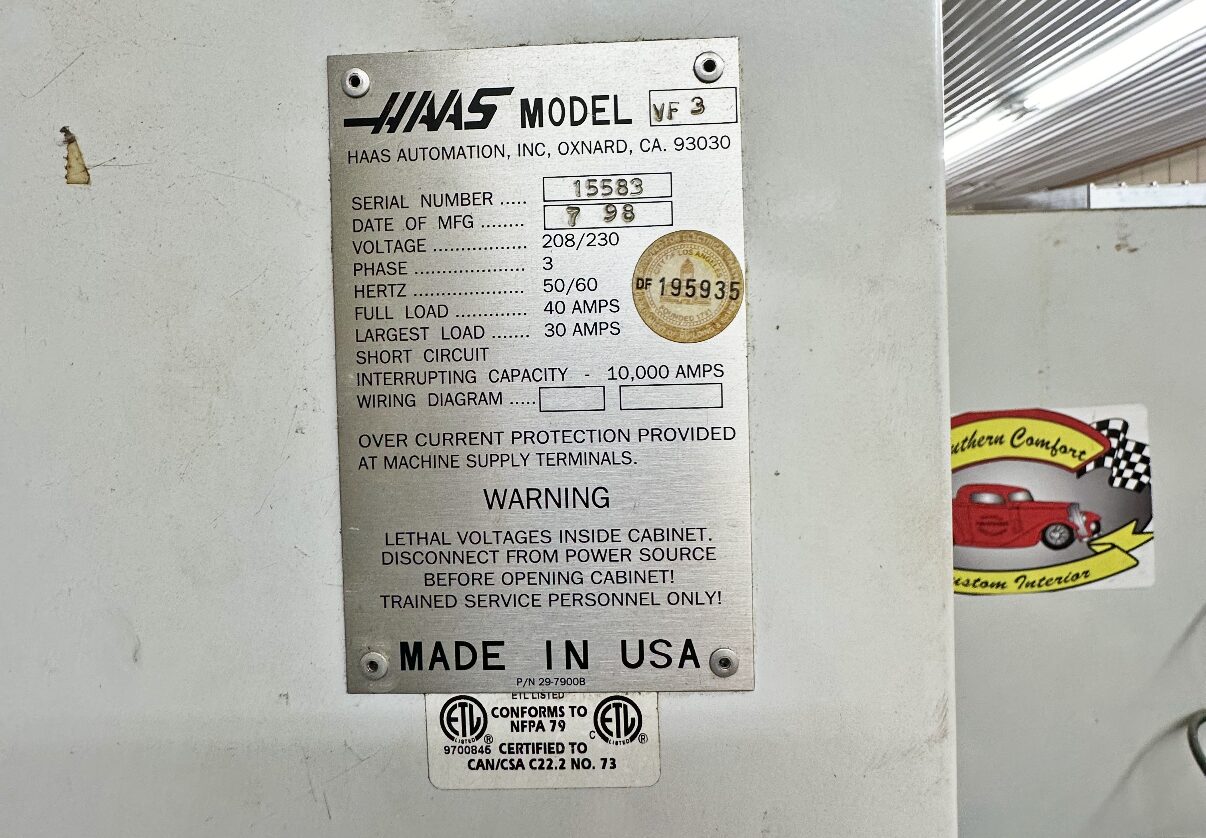 Haas #VF3, vertical machining center, 40" X, 20" Y, 25" Z, 20 HP, 7500 RPM, CT-40, liquid cooled, 24 - Image 8