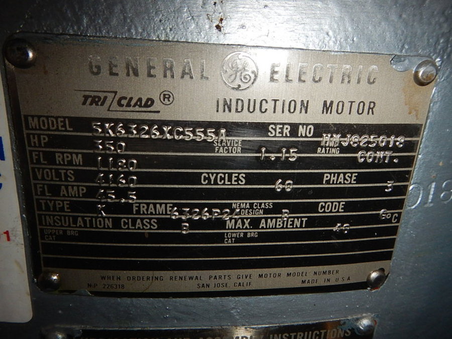 350 HP 1200 RPM General Electric, Frame 6326P30, WPIBB, 4160 Volts - Image 7