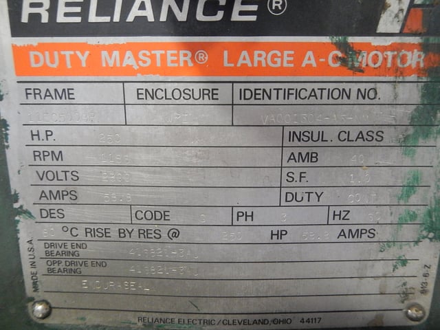 250 HP 1200 RPM Reliance, Frame 5008P, WPIBB, 2300 Volts (4 available) - Image 1