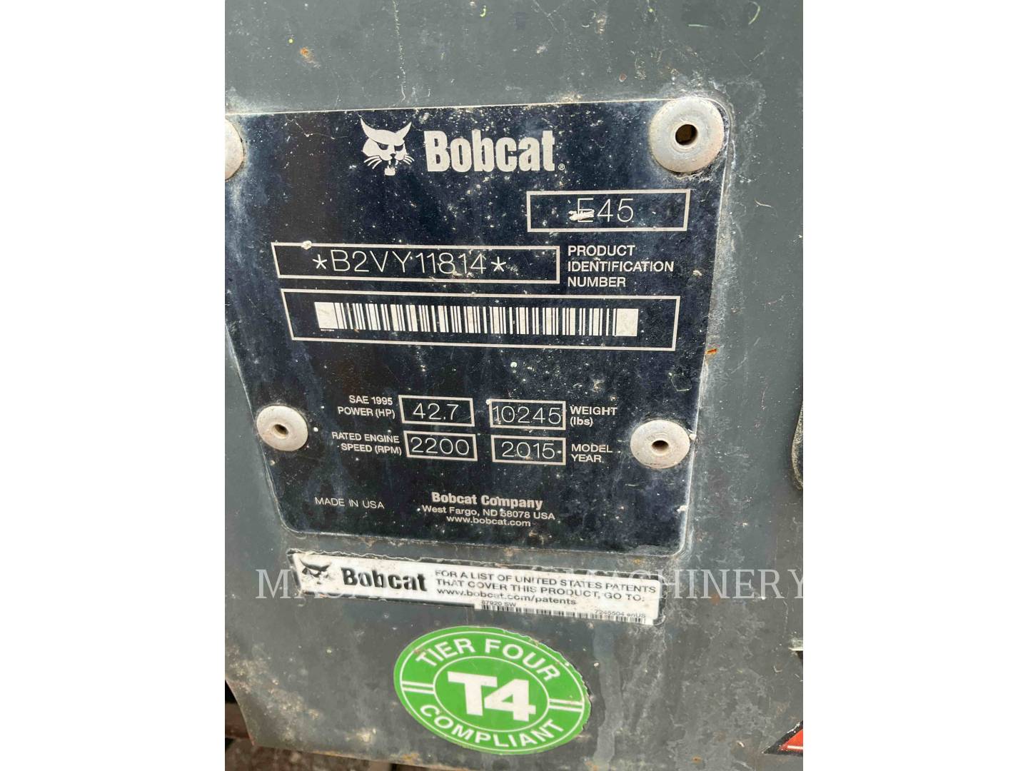 Bobcat E45, 5351 hours, S/N: B2VY11814, 2015 - Image 6