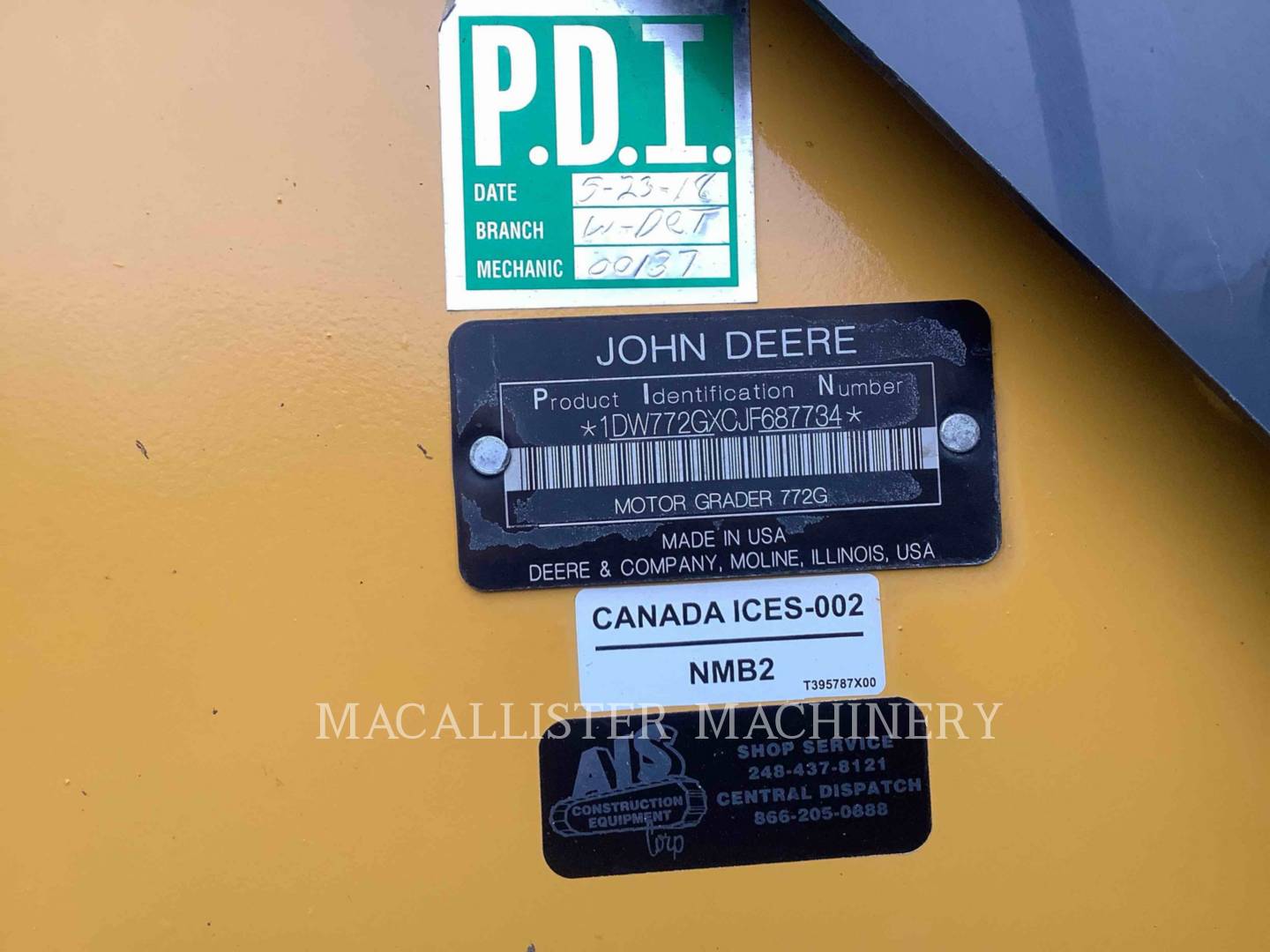 Deere & Co 772G, Motor Grader, 6937 hours, S/N: 1DW772GXCJF687734, 2018 - Image 8