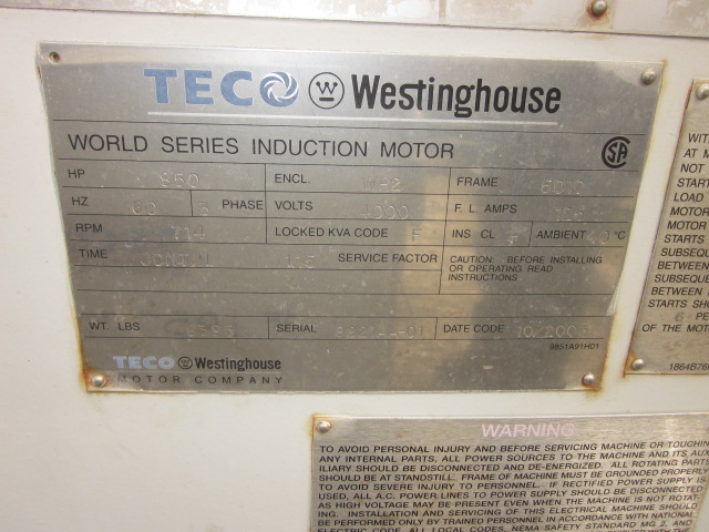 850 HP 714 RPM Teco Westinghouse, Frame 5010, 4000 Volts, weather protected enclosure type 2, AC Induction - Image 2