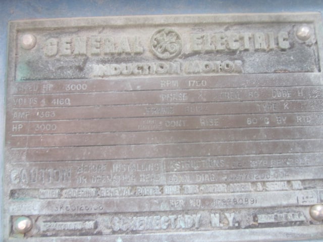 3000 HP 1790 RPM General Electric, Frame 85127, 4160 Volts, AC Induction Motor - Image 2