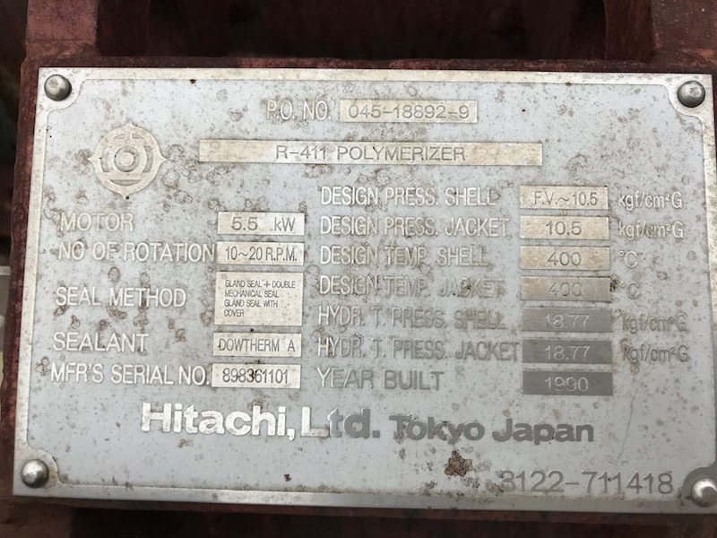 Hitachi, Hastelloy C polymerizer screw reactor, 142 FV psi @ 752&deg;F, Carbon Steel jacket, 5.5 KW drive, 480 - Image 4