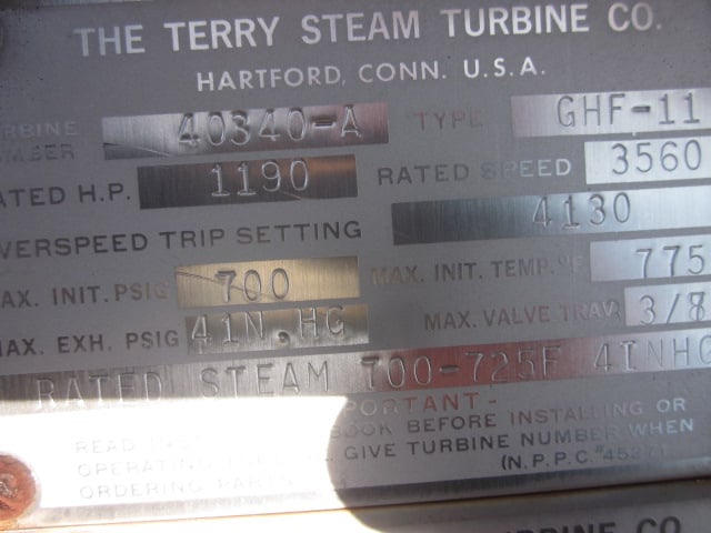 1190 HP Terry, condensing steam turbine, 700 psi inlet - Image 4