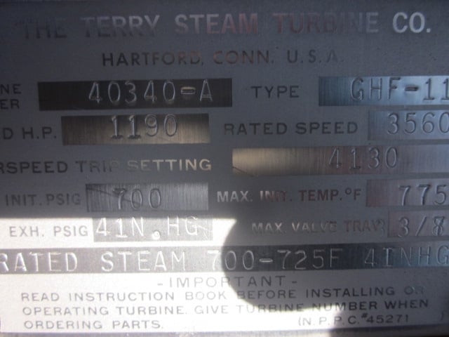 1190 HP Terry, condensing steam turbine, 700 psi inlet - Image 5