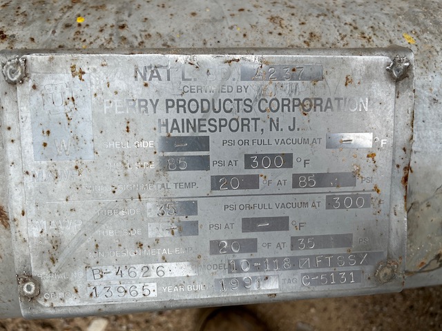 120 sq.ft., 85 psi shell, 35, Perry Products, 300&deg;F, .625" tube diameter, 8' tube length - Image 4