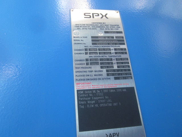18294 sq.ft., APV #S280M14, plate heat exchanger, 175FV psi, plates, 150°F, 2012, AS IS - Image 3