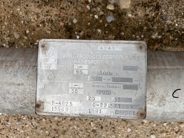 22 sq.ft., 85 psi shell, 35 psi tube, Perry Products #6-22FTSSX, 300°F, 5/8" tube diameter, 5' tube length - Image 3