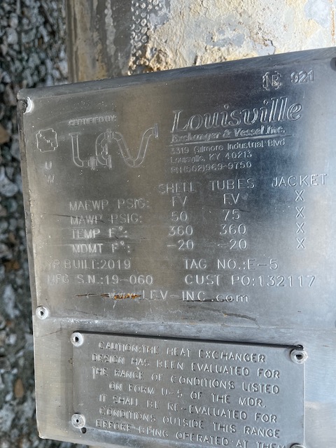 427 sq.ft., 50, 75, Louisville Exchanger & Vessel, 360°F, .75" tube diameter, 16' tube length, 2019 - Image 7
