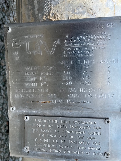 427 sq.ft., 50, 75, Louisville Exchanger & Vessel, 360°F, .75" tube diameter, 16' tube length, 2019 - Image 8