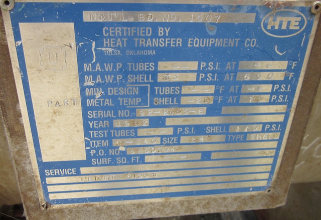 750 sq.ft., 75 psi shell, 75 psi tube, Heat Transfer Equipment, 650&deg;F shell, .75" tube diameter, 12' tube - Image 2