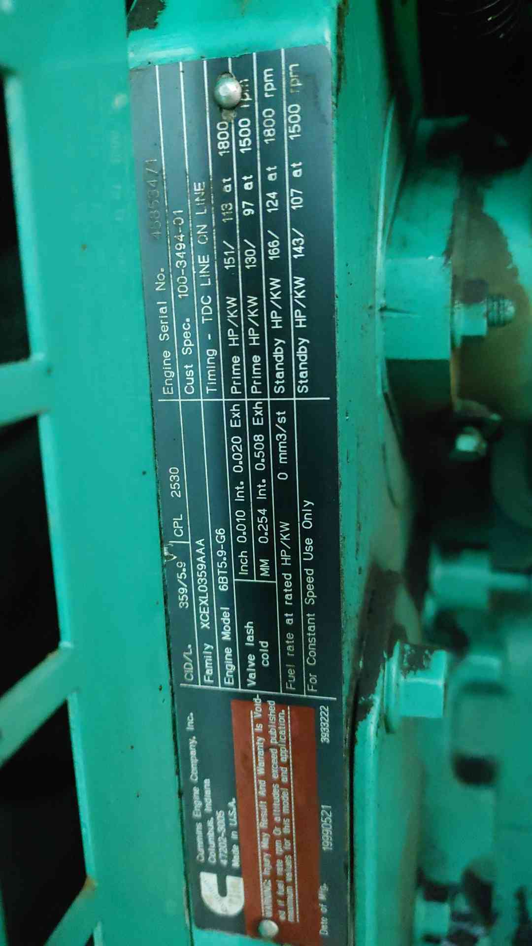 67/100 KW Onan Cummins #DGDB-3373360, diesel generator set, 1 phase, 3 phase, 937.3 hours - Image 7