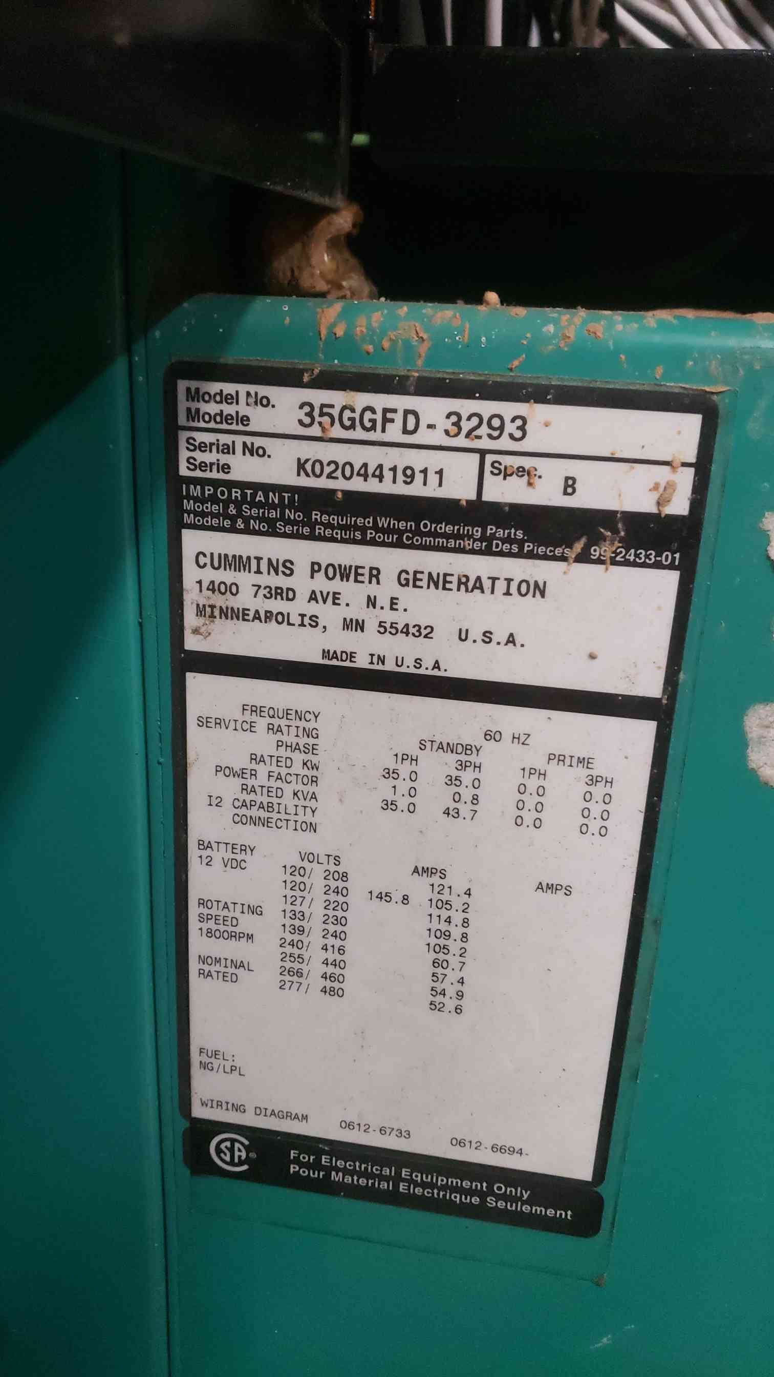 35 KW Cummins Onan #35GGFD, Natural Gas / LP Generator Set, Ford Engine, 1 phase, 3 phase, 879 hours - Image 3