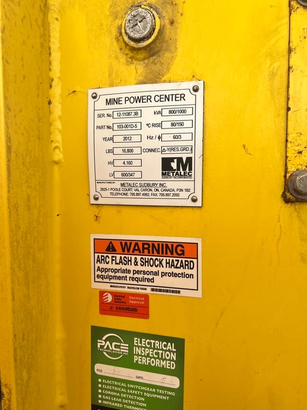 Metalec, Underground Substation/Mine Power Center, 800/1000 KVA, 4,160 Pri., 600/347 Sec., 3PH, 2012 - Image 4