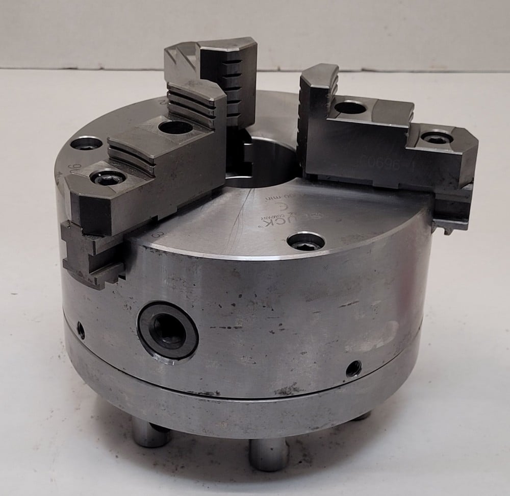 8" Buck #B8083, Ajust-Tru 3-jaw lathe chuck, D1-6 mount, 2.37" thru hole, 4000 RPM - Image 1