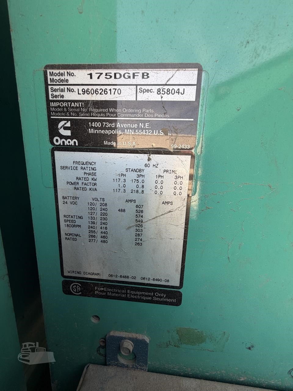 175 KW Cummins #175DGFB, Diesel Generator Set, 277/480 Volts, Cummins 6CTA8.3-G engine, 1800 RPM, 3PH - Image 9