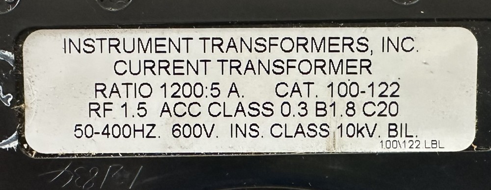Instrument Transformers Inc., Current Transformer, Cat. No. 100-122, New, 100:5 A, 600V, 50-400 Hz - Image 3
