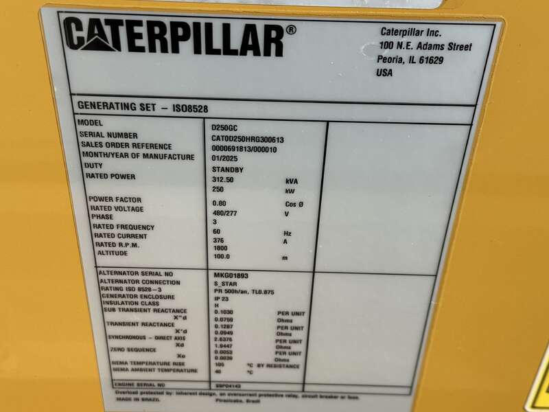 250 KW Caterpillar #C9, diesel generator set, 277/480 Volts, 398 HP @ 1800 RPM, EPA Tier 3, sound attenuated - Image 9