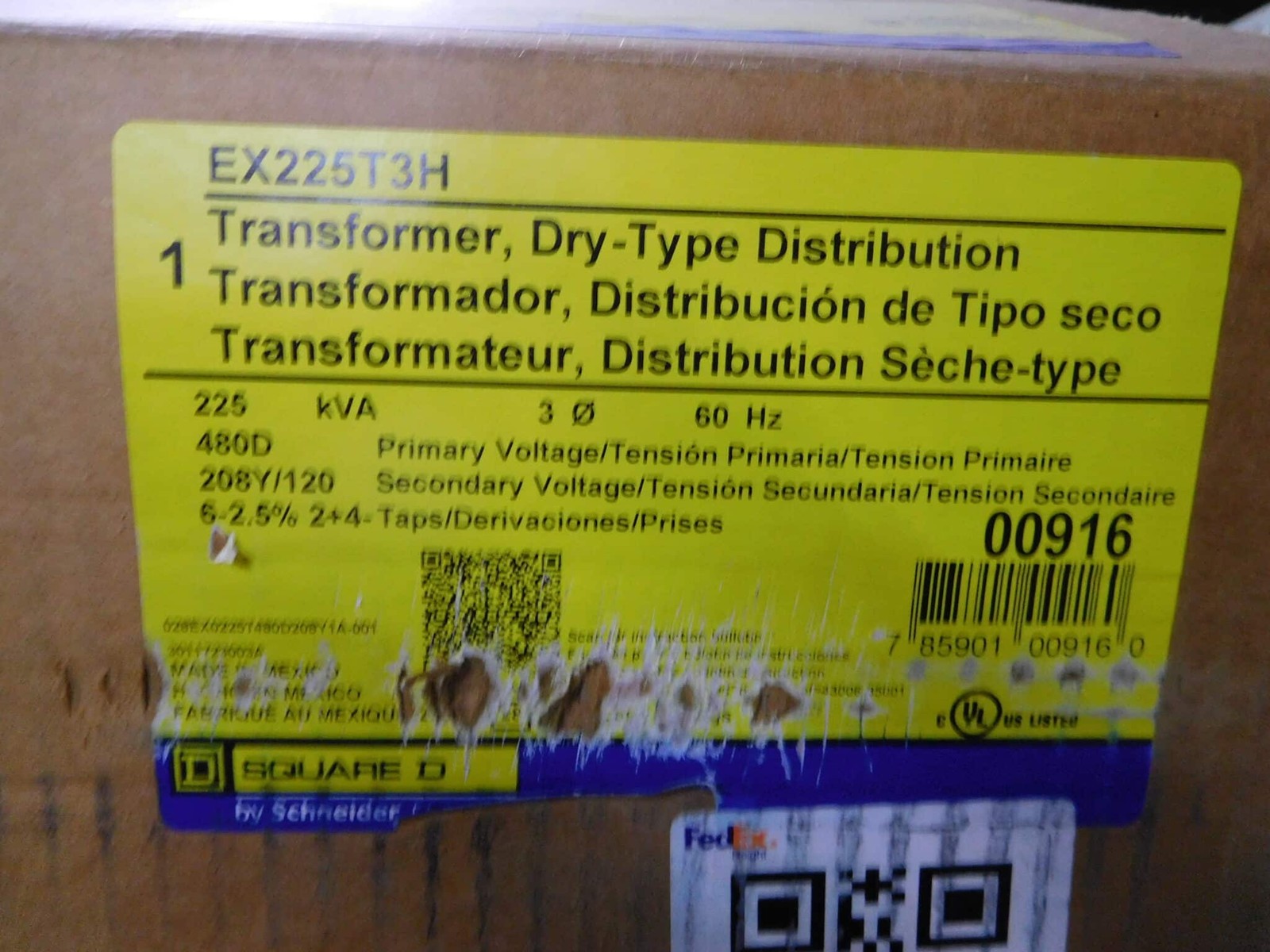 225 KVA 480 Delta Primary, 208Y/120 Secondary, Square D #EX225T3H, Dry Type Transformer, 3 Phase, new - Image 3