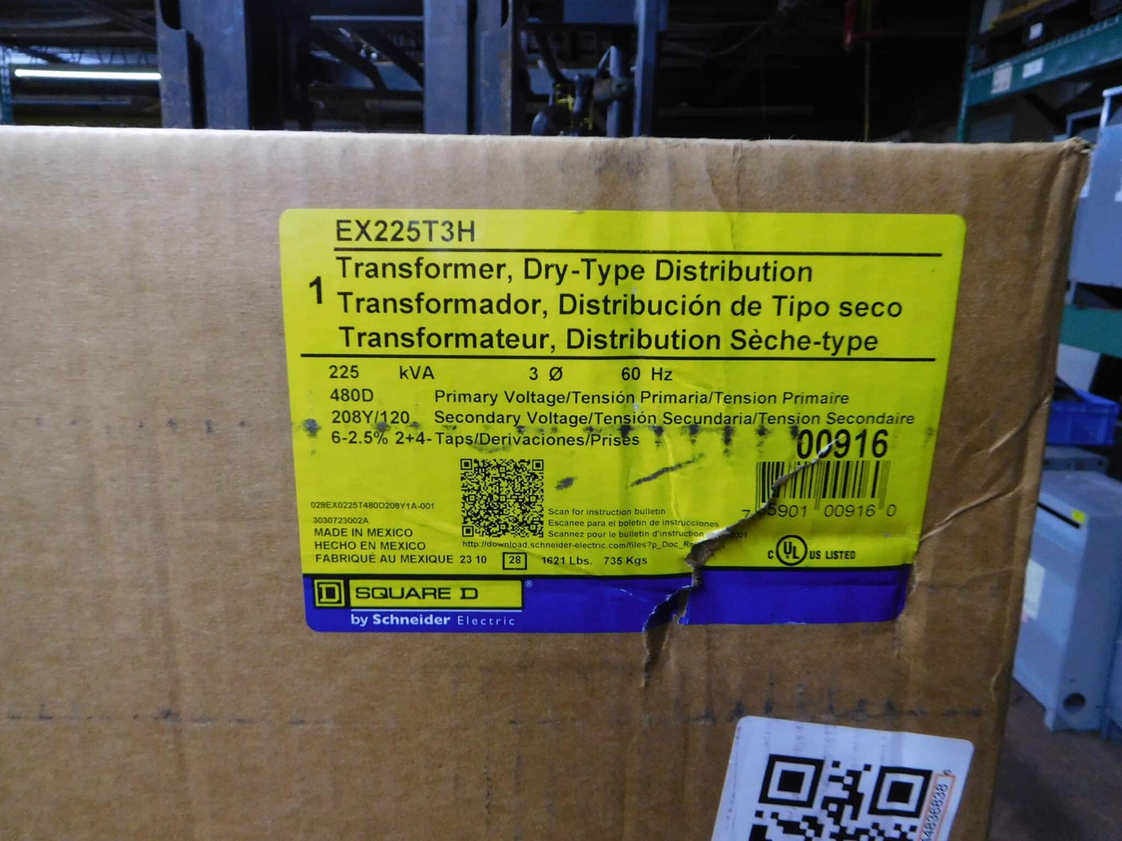 225 KVA 480 Delta Primary, 208Y/120 Secondary, Square D #EX225T3H, Dry Type Transformer, 3 Phase, new - Image 5