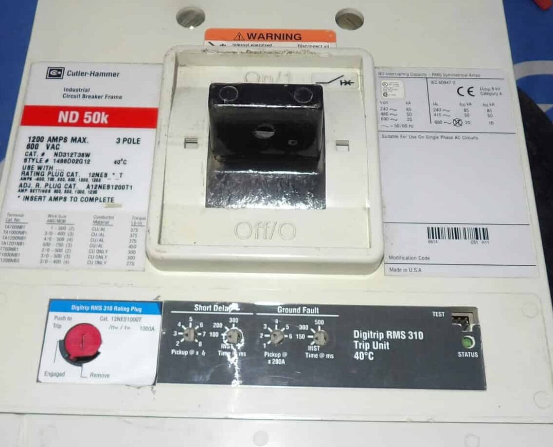 1200 Amps, Cutler-Hammer #ND312T36W, Molded Case Circuit Breaker, 3-pole, 600 Volts, Style 1488D02G12 - Image 2