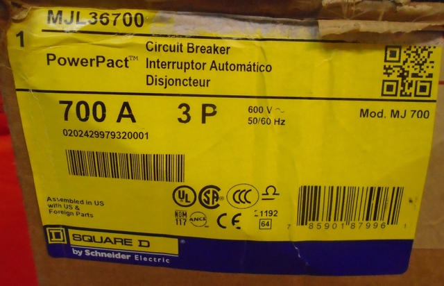 700 Amps, Square D #MJL36700, PowerPact Circuit Breaker, 3-pole, 600 Volts, new - Image 2