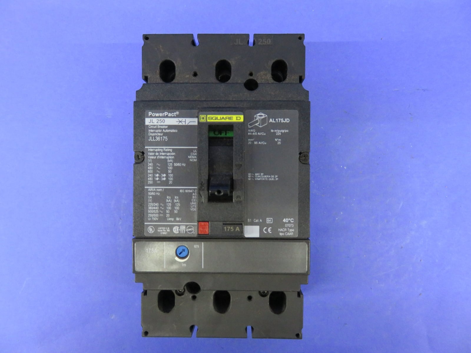 175 Amps, Square D #JLL36175, PowerPact Circuit Breaker, 3-pole, 600 Volts - Image 2