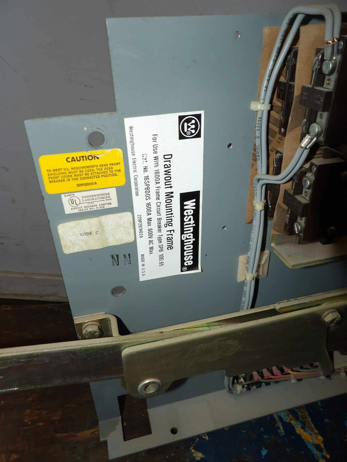 1600 Amps, Westinghouse #SPB65, Circuit Breaker, 3-pole, 600 Volts, w/ 16SPBDOS mounting frame, test panel - Image 3