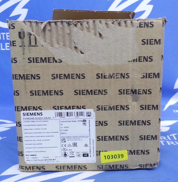 400 Amps, Siemens #3VA6340-5JQ31-0AA0, 3VA6 Molded Case Circuit Breaker, 3-pole, 600 Volts, ETU560 LSIG trip - Image 1