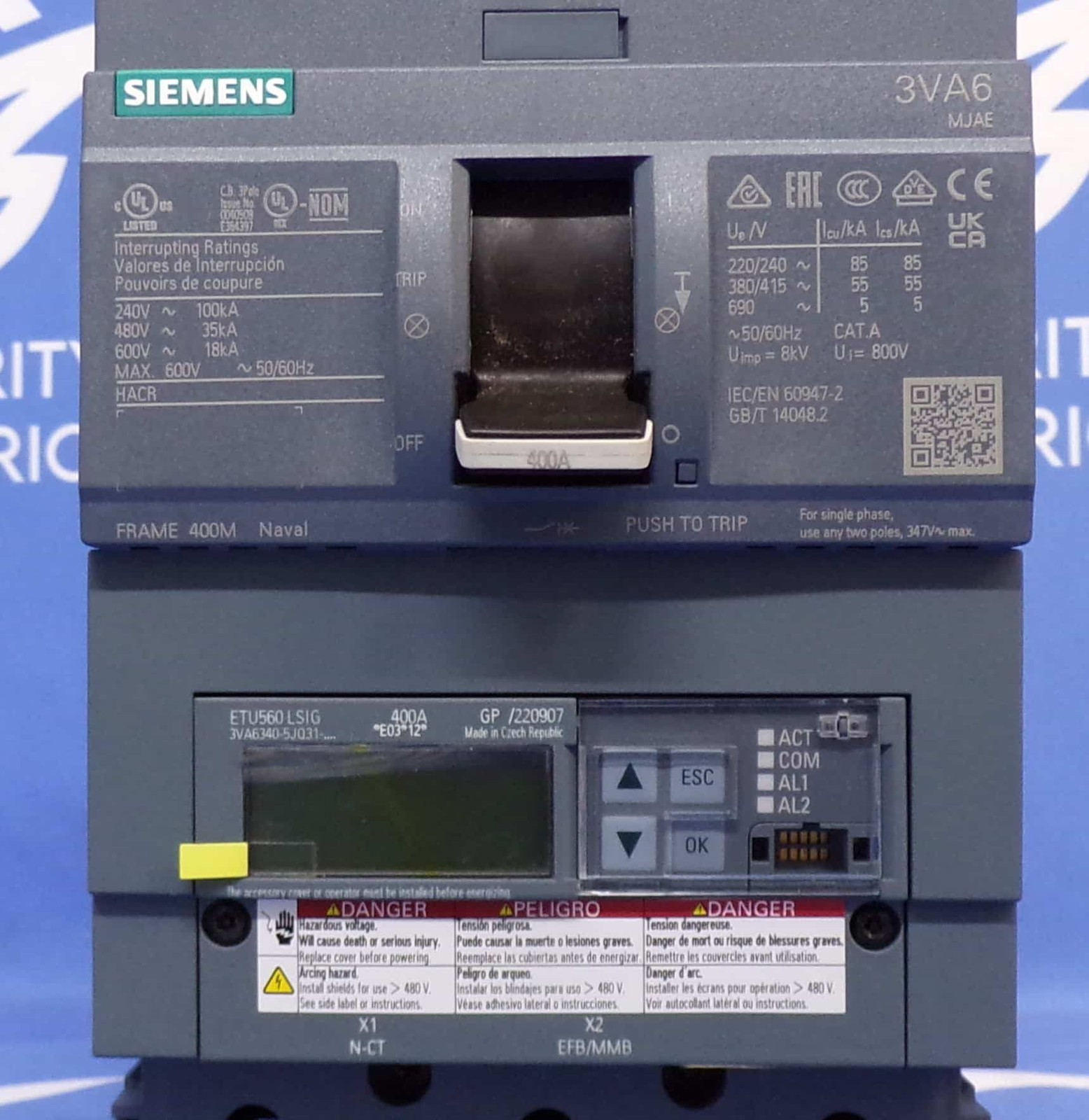 400 Amps, Siemens #3VA6340-5JQ31-0AA0, 3VA6 Molded Case Circuit Breaker, 3-pole, 600 Volts, ETU560 LSIG trip - Image 3