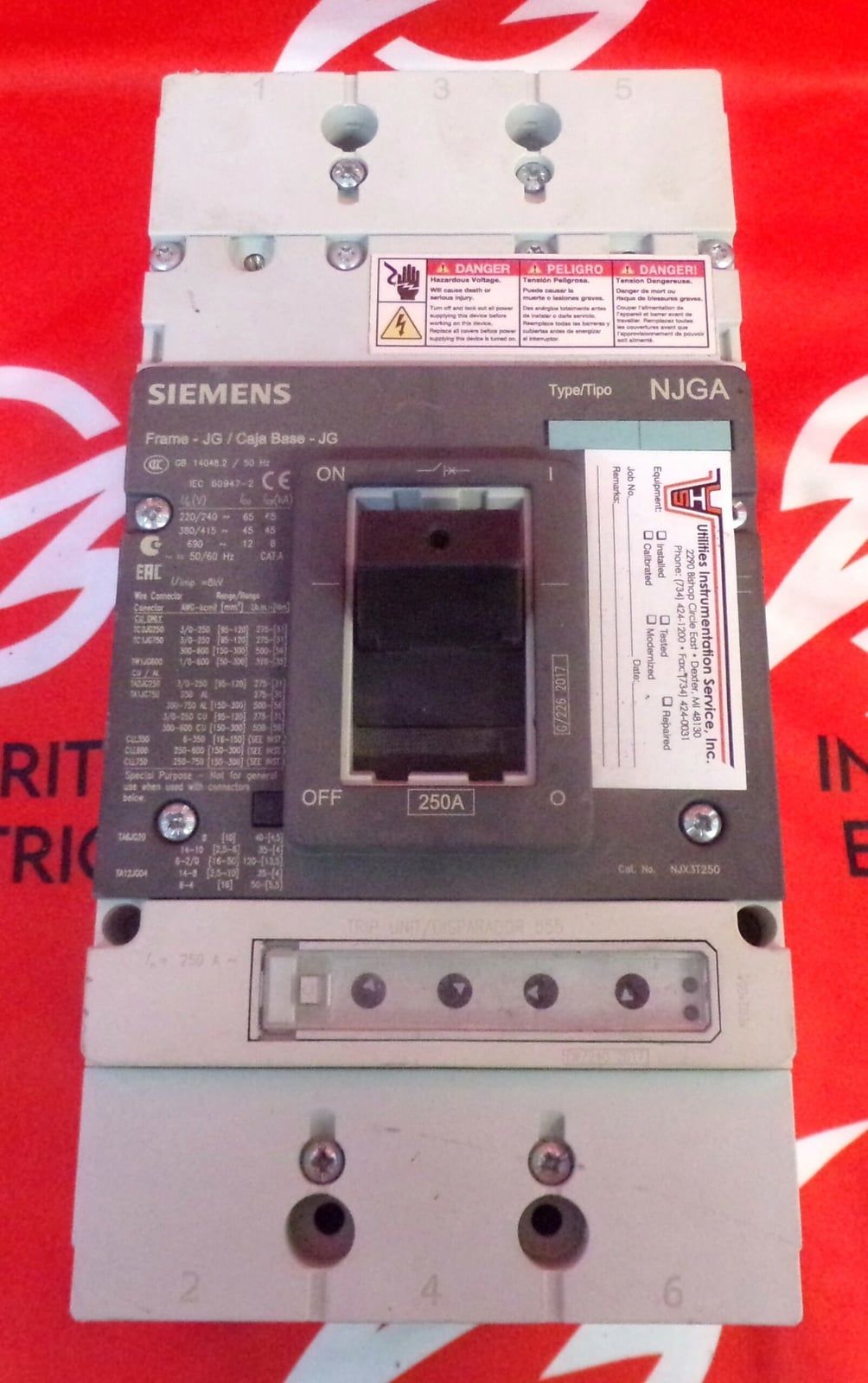 250 Amps, Siemens #NJX3T250, Circuit Breaker, 3-pole, 600 Volts, w/ trip unit, bolt-on - Image 1