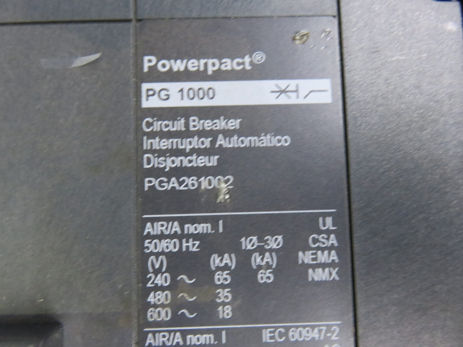 1000 Amps, Square D #PGA261002, I-Line Circuit Breaker, 2-pole, 600 Volts, plug-in - Image 2