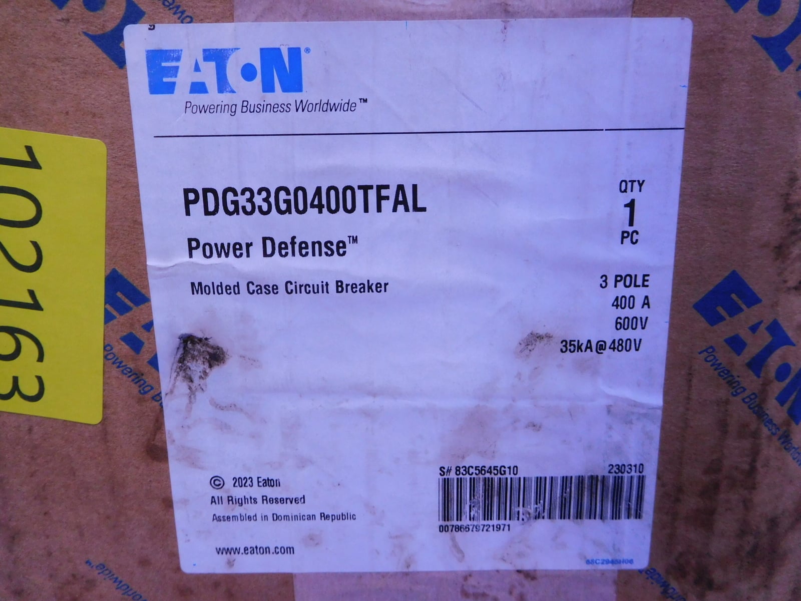 400 Amps, Eaton #PDG33G0400TFAL, Power Defense Molded Case Circuit Breaker, 3-pole, 600 Volts, 35 KA, new - Image 3