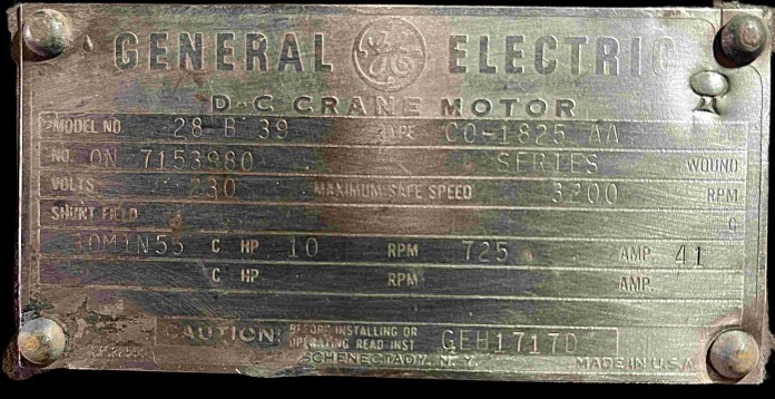 105 HP 725 RPM General Electric, Frame CO1825, TENV, Series, 230 Volts, DC Crane and Mill Motor - Image 2