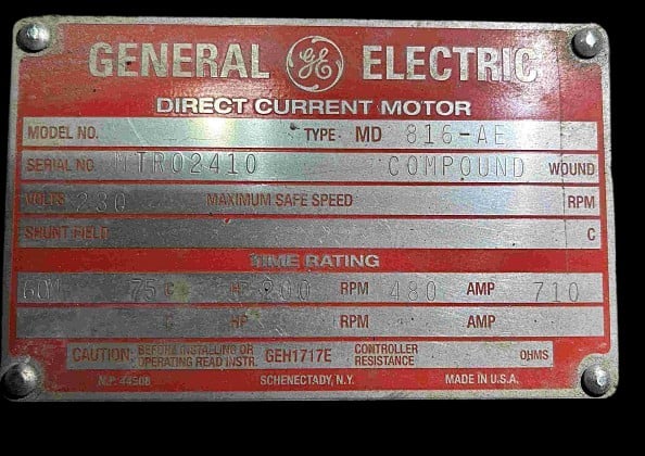 200/265 HP 480/450 RPM General Electric, Frame MD816AE, TENV, Compound, 230 Volts, DC Crane and Mill Motor - Image 2