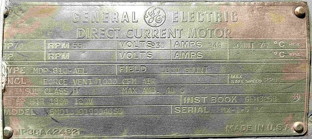 70 HP 550 RPM General Electric, Frame MDP810AEL, DP, Shunt, 230 Volts, DC Crane and Mill Motor - Image 1
