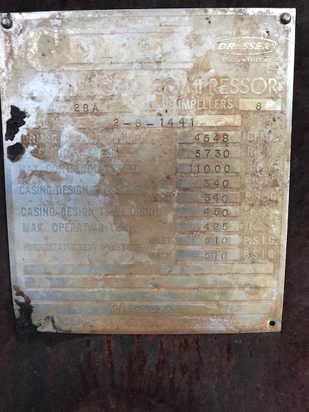 4548 ACFM, Clark #2BAC-8, centrifugal gas compressor, hydrogen booster service, 120/239 PSIA, turbine driven - Image 4