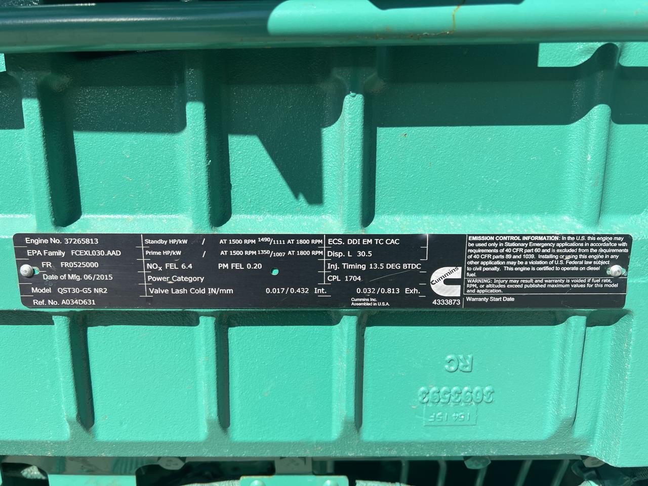 1000 KW Cummins #A052W997, diesel generator set, 277/480 Volts, 3 phase, QST30-G5-NR2 engine, EPA Tier 2 - Image 10