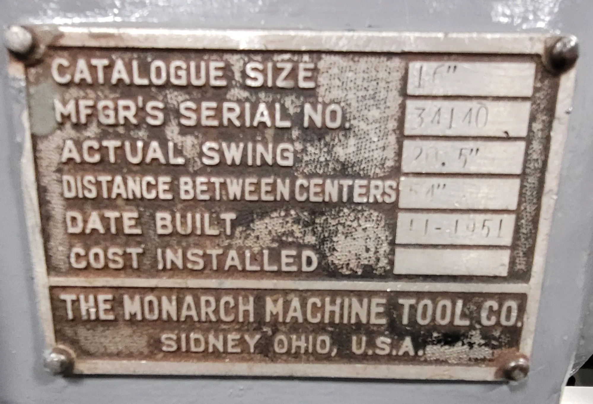 20.5" x 54" Monarch #60, engine lathe, 11" swing over cross slide, 1-5/8" spindle bore, 10" 6-jaw chuck - Image 4