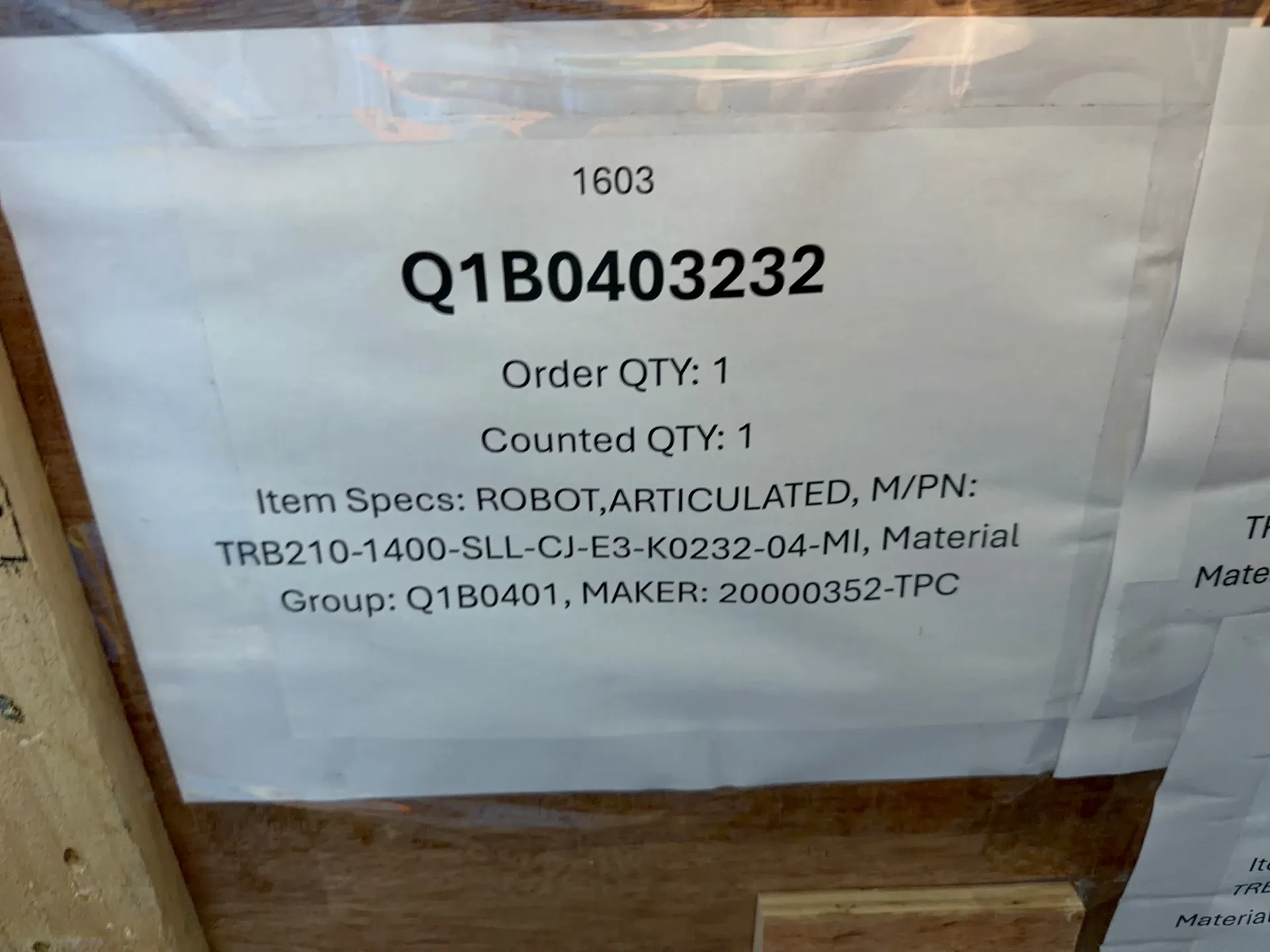 TPC, TRB210-1400-SLL-CJ-E3-K0232-04-S0A, Industrial Robot - Image 4