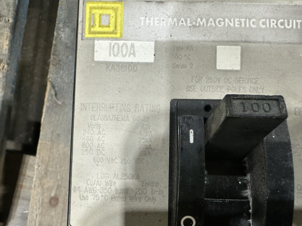 Square D Co., KA36100, 100 A, 3-Pole, 600V, Thermal Magnetic Circuit Breaker, 25kA I.R., Adjustable Magnetic - Image 4