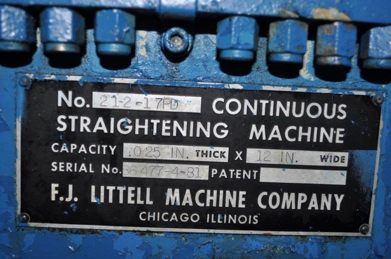 12" x .025" Littell #212-17PD, 17-roll straightener, entry & exit pinch rolls, Lincoln lube system, good - Image 5