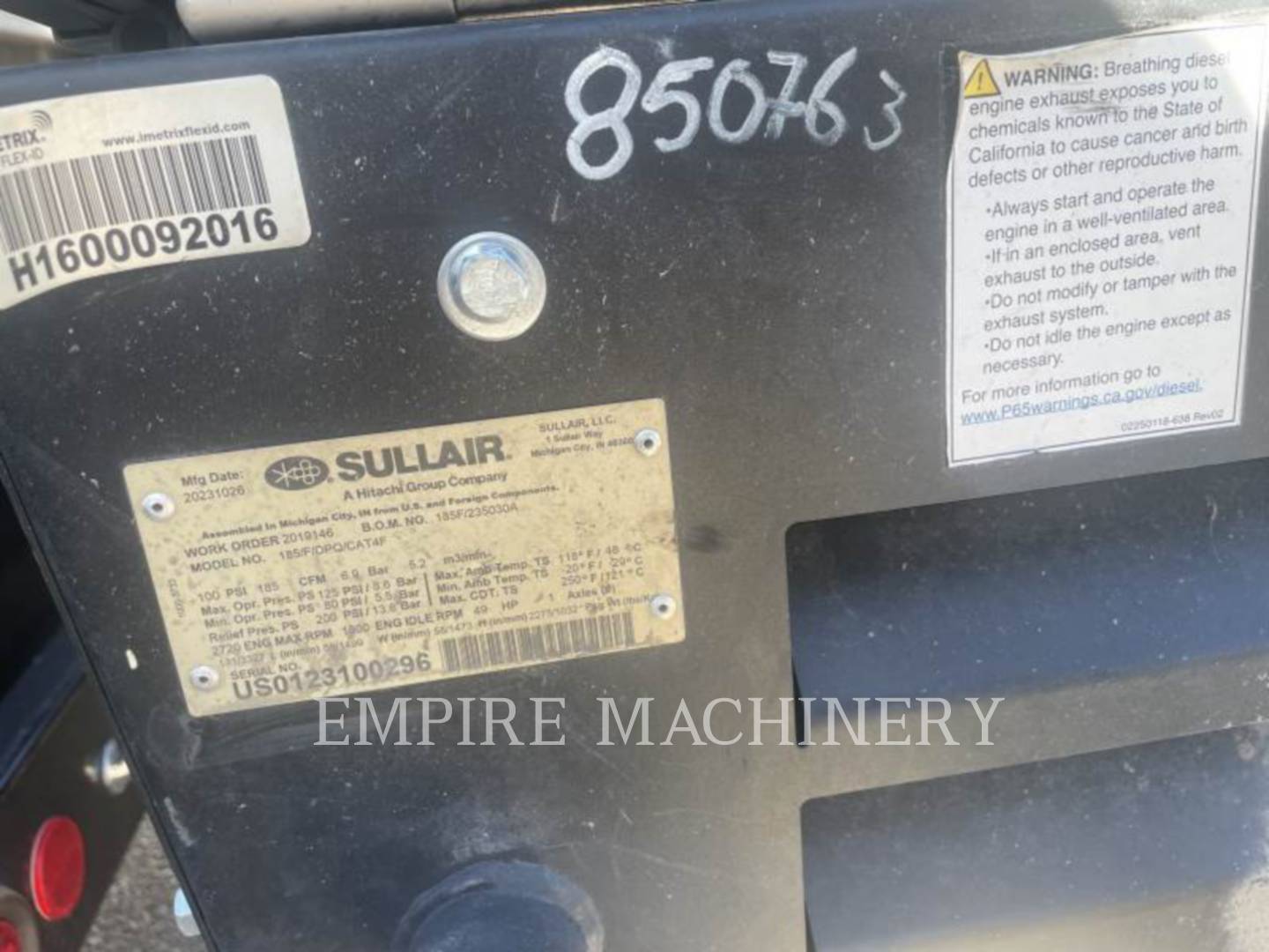 Sullair DPQ185CA, 56 hours, S/N: US0123100296, 2023 - Image 5