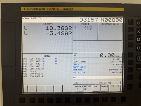 30.7" x 15" Hyundai Wia #KIT60G, Fanuc i, 3600 RPM, 12" Bison Set-Tru 3565-12 3-jaw self centering chuck, 2018 - Image 4