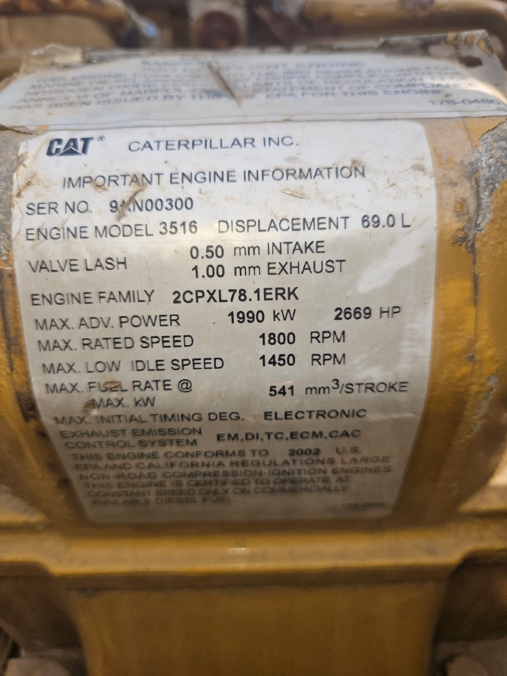 1900 KW Caterpillar #3516, only 2000 hours, 2002 - Image 2