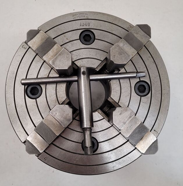 8" Buck #1308, 4-jaw lathe chuck, D1-4 Camlock back, 2" thru hole, 1800 RPM, w/ chuck key - Image 2