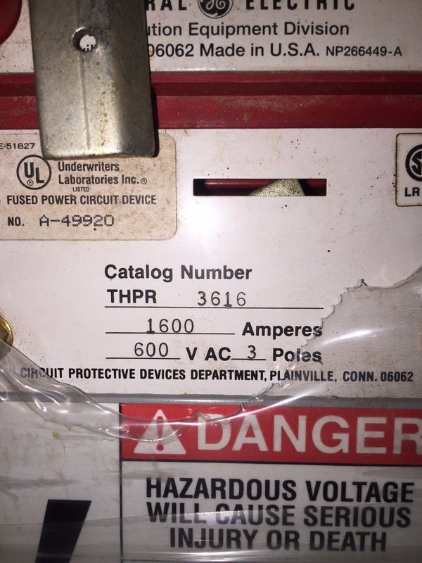 1600 Amp. General Electric High Pressure Contact Switch, THPR3616 - Image 3