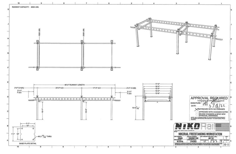 2 Ton, Nico, Freestanding Workstation Bridge Crane, 46' runway, excellent condition - Image 4