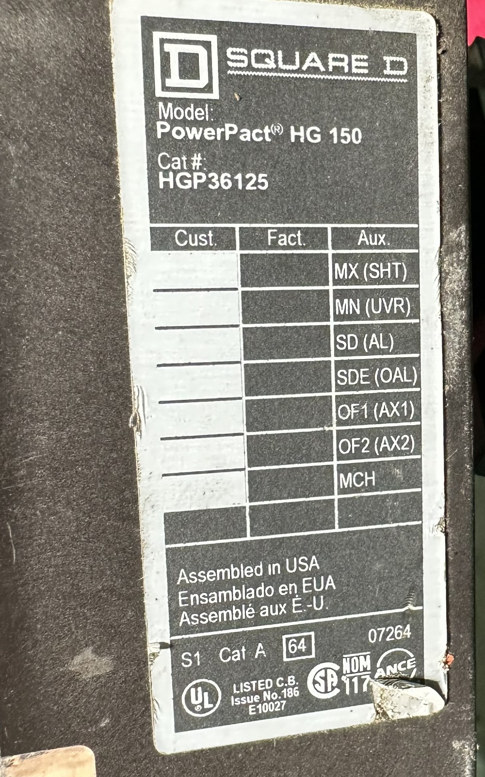 125 Amps, Square D, Power Pact Series, Molded Case Circuit Breaker, 3-Pole, Fixed / No Adjustable Trip - Image 2